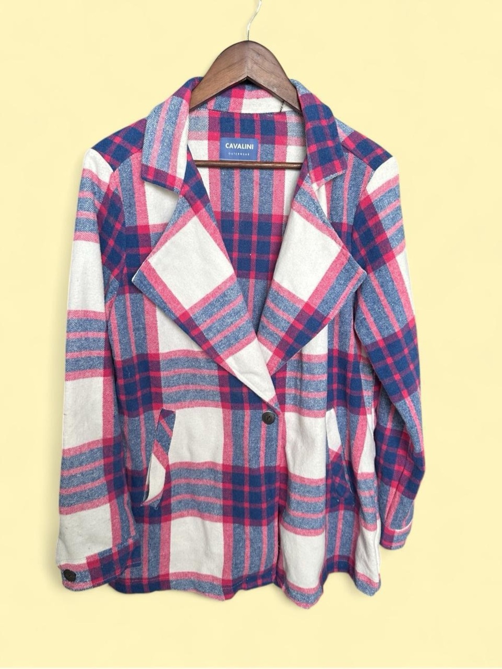 Cavalini Plaid Shacket Jacket Pink Blue White Oversized Flannel Coat L